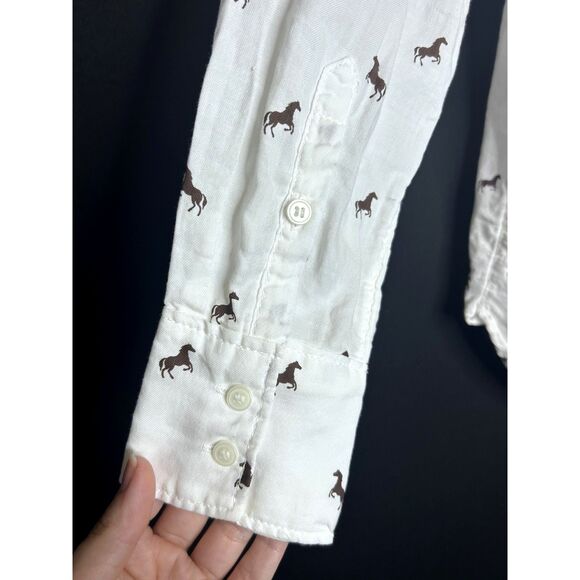 H&M L.O.G.G. Women's Western Cowgirl Horse Print Button Collared Down Blouse - Picture 4 of 8